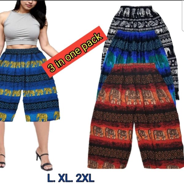 3 Piece Set Ladies 3/4 Pant, Women's Elephant Print Shorts, Casual and Comfortable for Girls