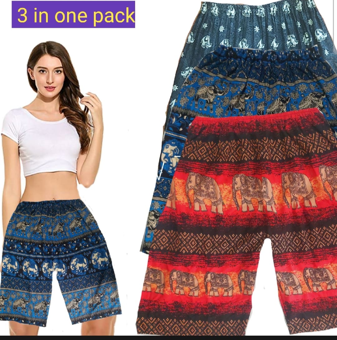 3 Piece Set Ladies 3/4 Pant, Women's Elephant Print Shorts, Casual and Comfortable for Girls - Image 3